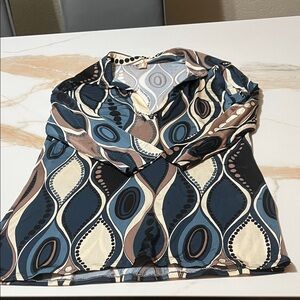 One Clothing Blue and Brown Patterned Blouse